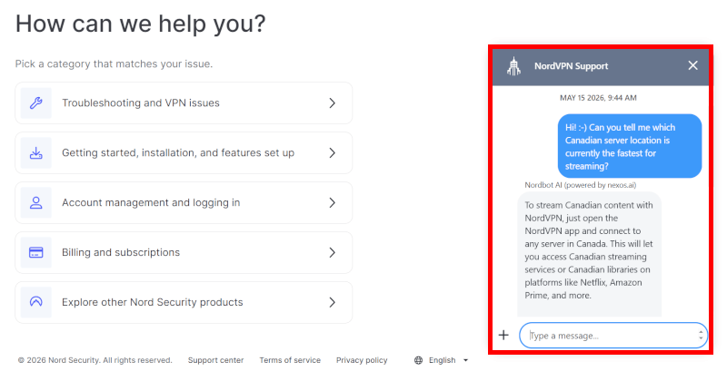 NordVPN customer support experience