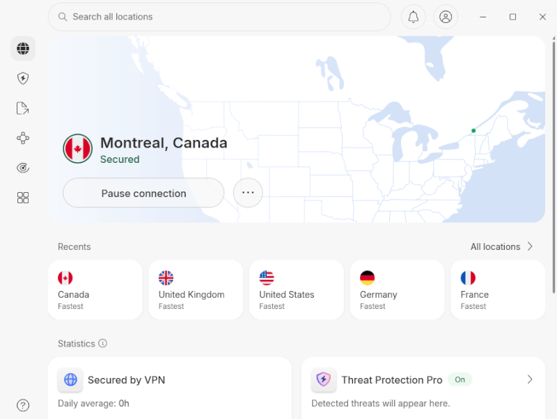 NordVPN for Canada UI