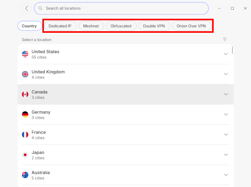 NordVPN specialized server types 