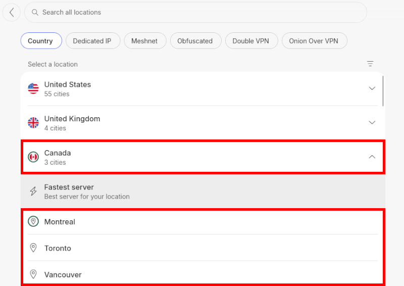 NordVPN’s Canadian servers