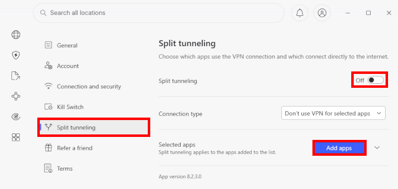 NordVPN’s smart split tunneling