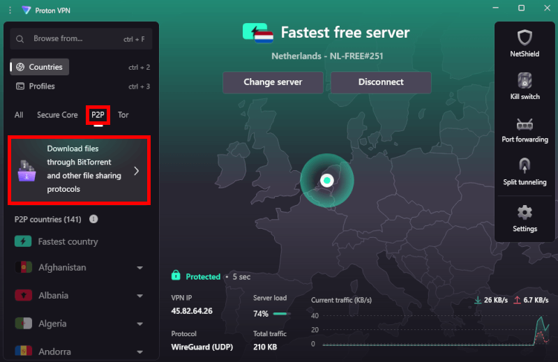 Proton VPN P2P file sharing