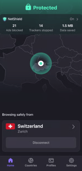 Proton VPN mobile app UI