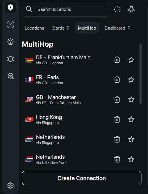 Screenshot of Surfshark VPN MultiHop feature