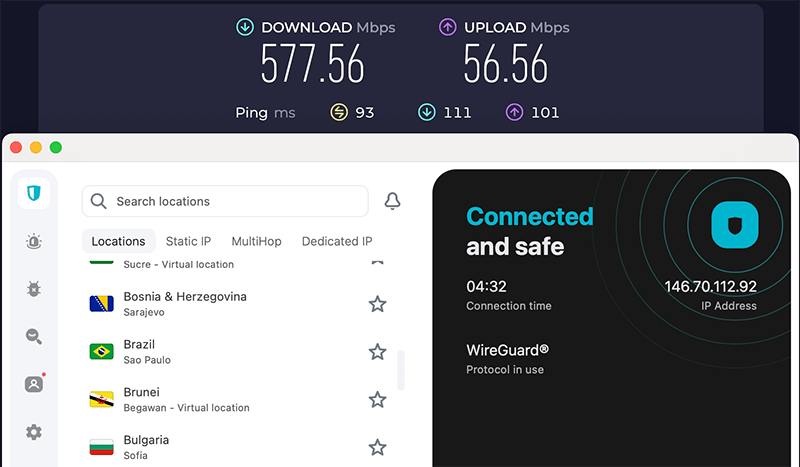 Surfshark Montreal speed test

