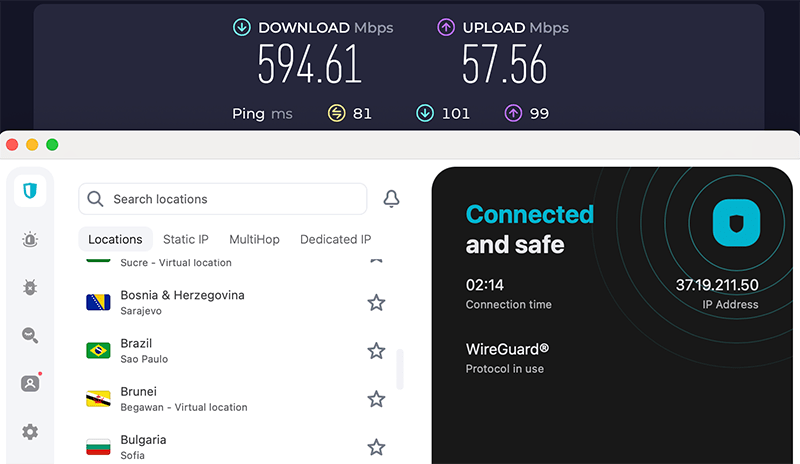 Surfshark Toronto speed test results
