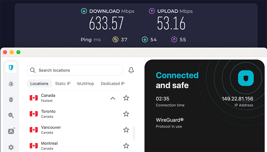 Surfshark Vancouver speed test results
