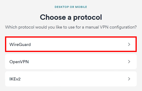Surfshark select WireGuard protocol