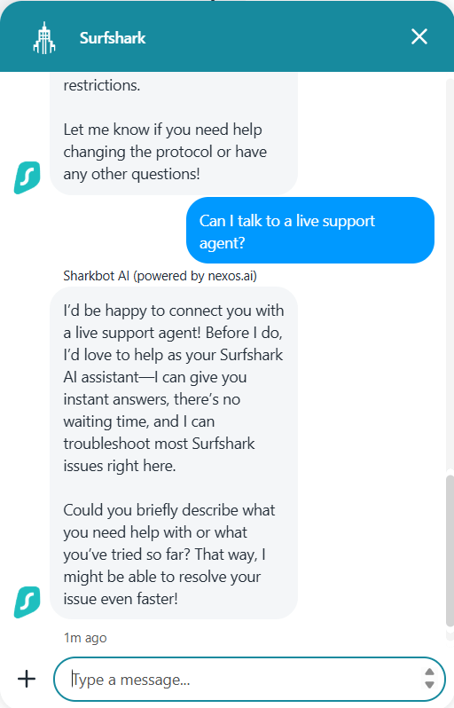 Surfshark live support chat