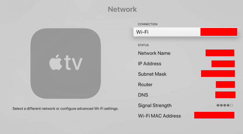 Apple TV select your Wi-Fi connection