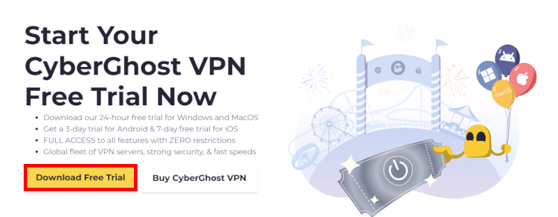 CyberGhost Windows & macOS trial