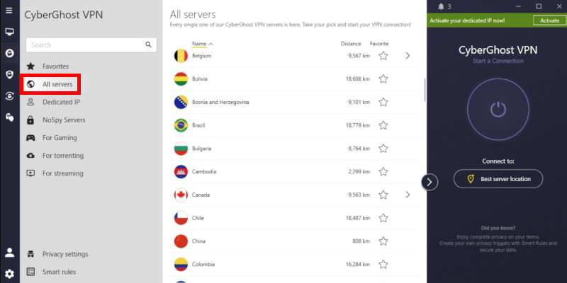 CyberGhost specialty servers