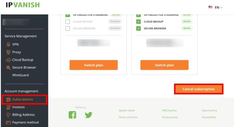 IPVanish cancel your IPVanish subscription