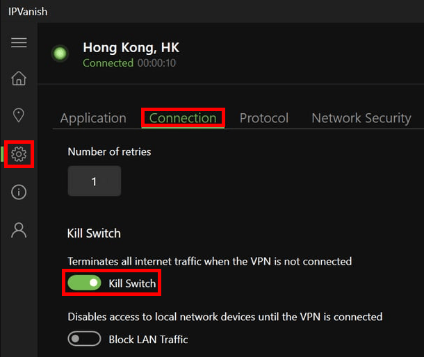 IPVanish the kill switch on