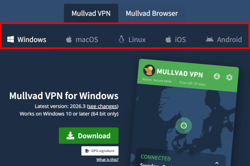 Mullvad VPN operating system support