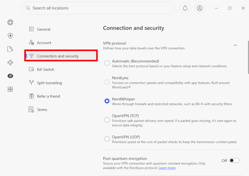 NordVPN NordLynx and NordWhisper protocols