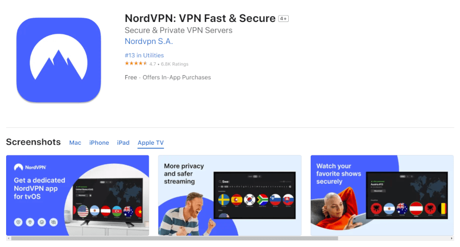 NordVPN app in Apple store