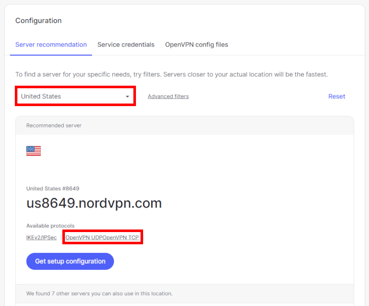 NordVPN download the server configuration file