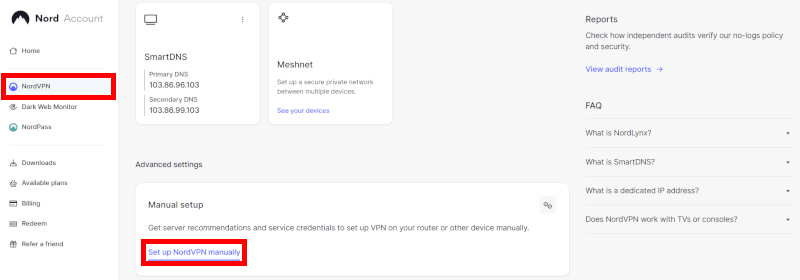 NordVPN set up NordVPN manually