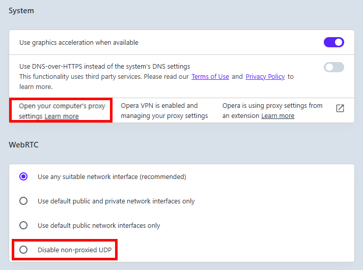 Opera Disable non-proxied UDP