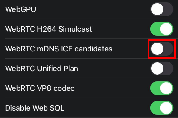 toggle off WebRTC mDNS ICE candidates