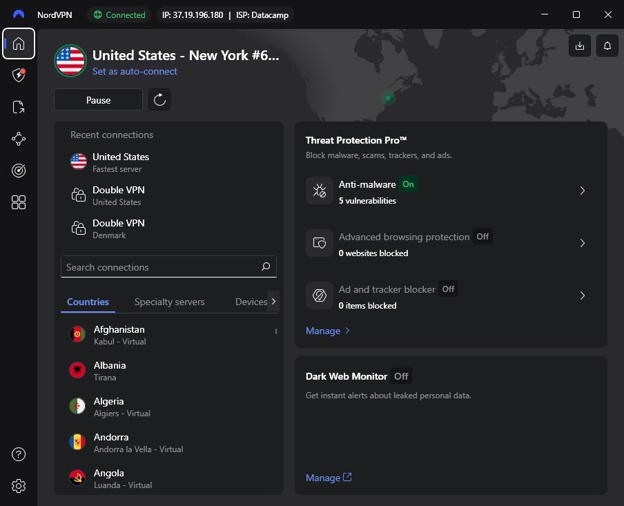 Screenshot of NordVPN Windows UI