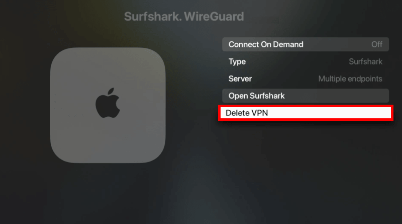 Surfshark for Apple TV Delete VPN