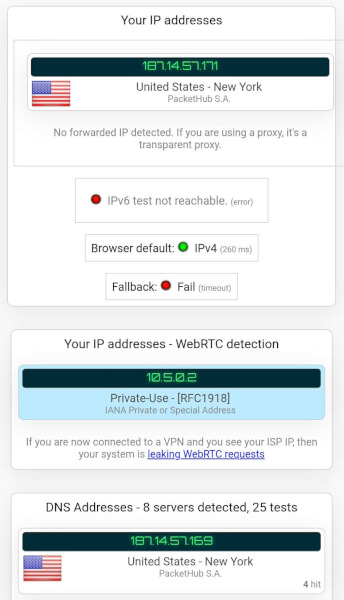 NordVPN DNS leak test on Android
