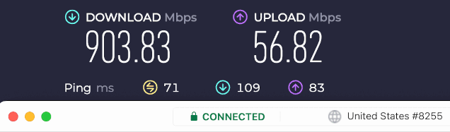 NordVPN speed test with NordLynx