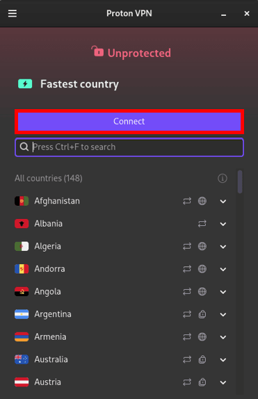 Proton VPN Linux UI