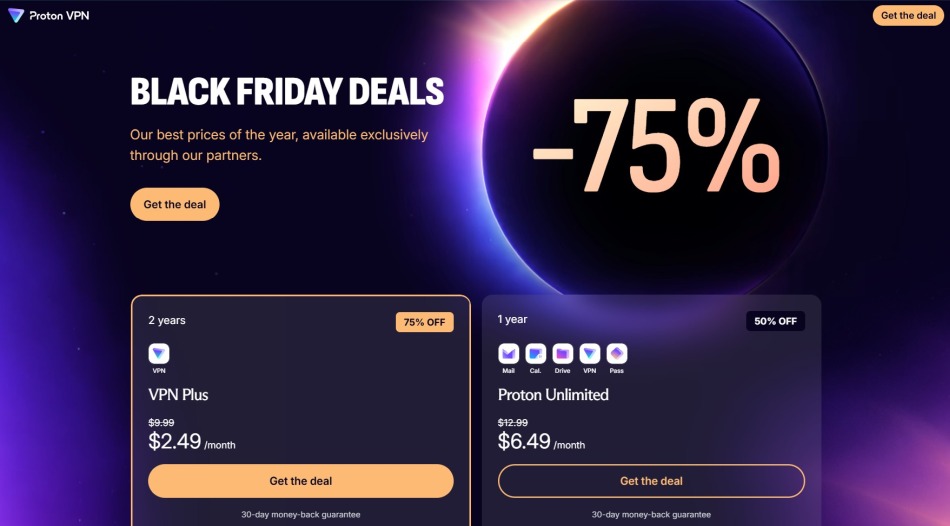 Proton VPN Black Friday deal screenshot 2026